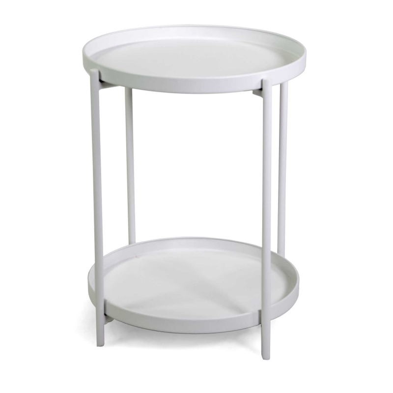 Tavolino metallo bianco tondo 2 piani cm ø40h50
