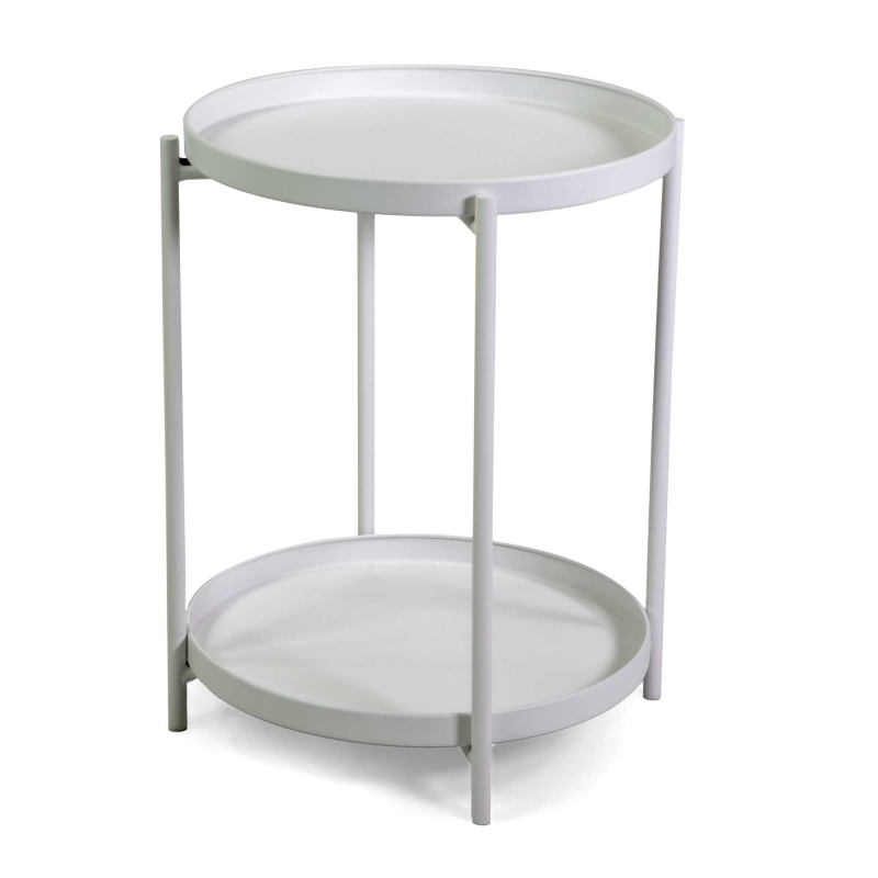 Tavolino metallo bianco tondo 2 piani cm ø40h50