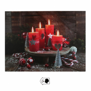 Zoom Set di 2 Quadro legno led candele rosse rettangolare cm 40x30x1,8