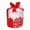 Barattolo ceramica pacco regalo decori bianchi tondo cm ø13,5h18,5