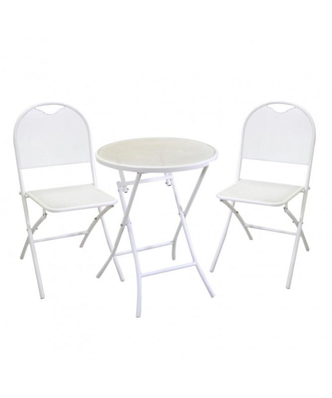 Tavolo ferro LUCCA bianco tondo pieghevole con 2 sedie