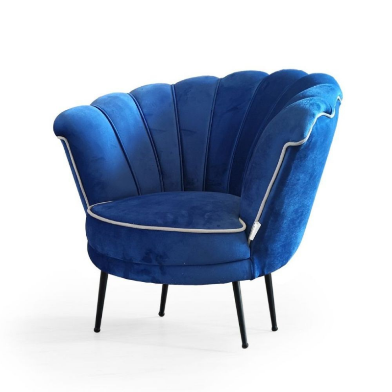 Poltrona Orel velluto blue navy Milano 19 bordo bianco elegante