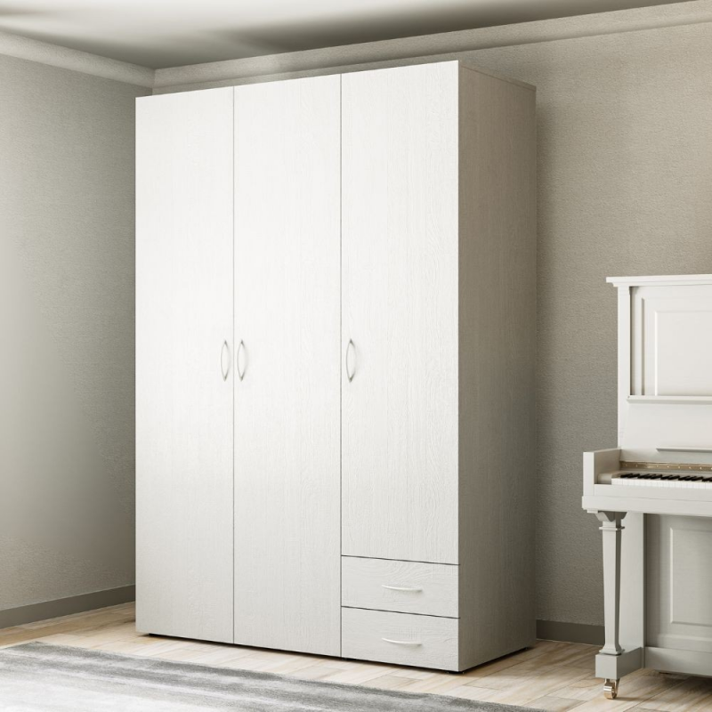 Armadio 3 ante 2 cassetti Seba 3 bianco capiente e moderno