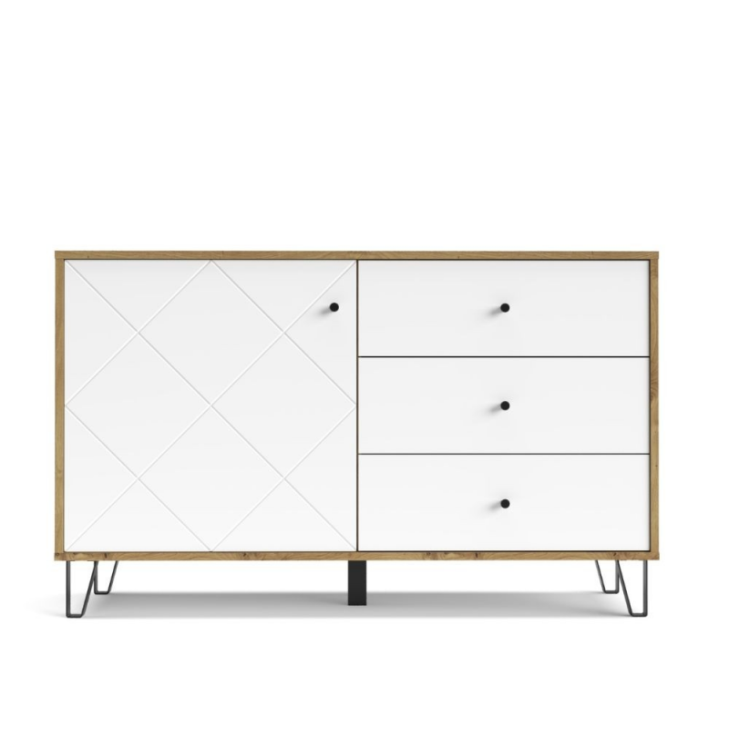 Credenza Bollo 5 rovere e bianco con anta e 3 cassetti moderna