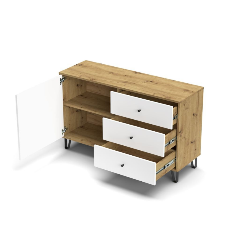 Credenza Bollo 5 rovere e bianco con anta e 3 cassetti moderna