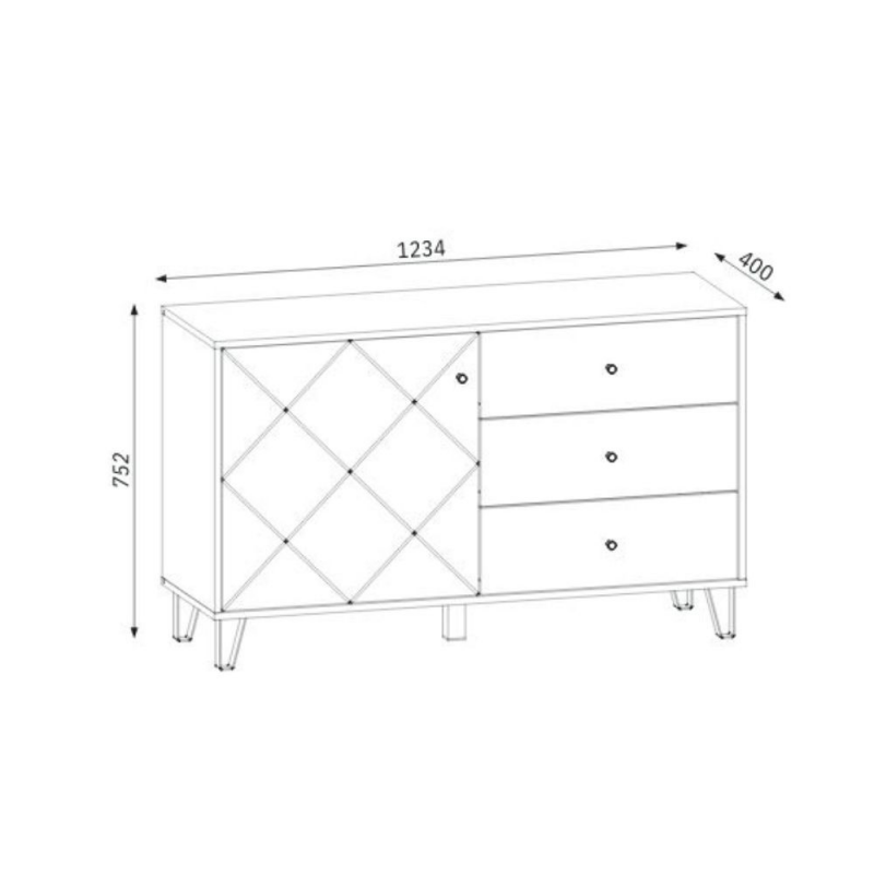 Credenza Bollo 5 rovere e bianco con anta e 3 cassetti moderna