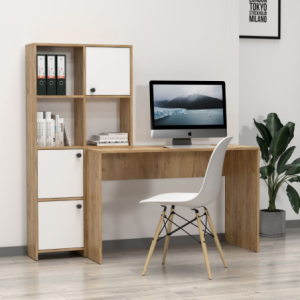 Scrivania con Libreria Halk rovere e bianco - Arredo Casa