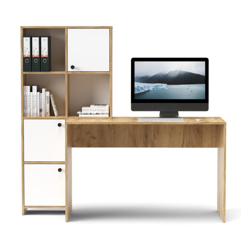 Scrivania con Libreria Halk rovere e bianco - Arredo Casa