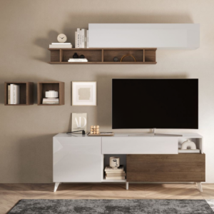 Porta TV Marion 180 cm bianco lucido e Mercure moderno