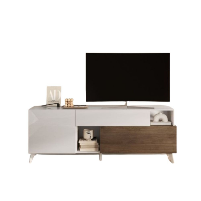 Porta TV Marion 180 cm bianco lucido e Mercure moderno