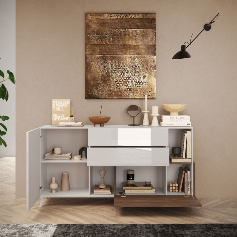 Madia Marion 180 cm bianco lucido e Mercure moderna e capiente