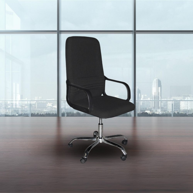 Poltrona da ufficio CR106H tessuto nero e base cromata ergonomica