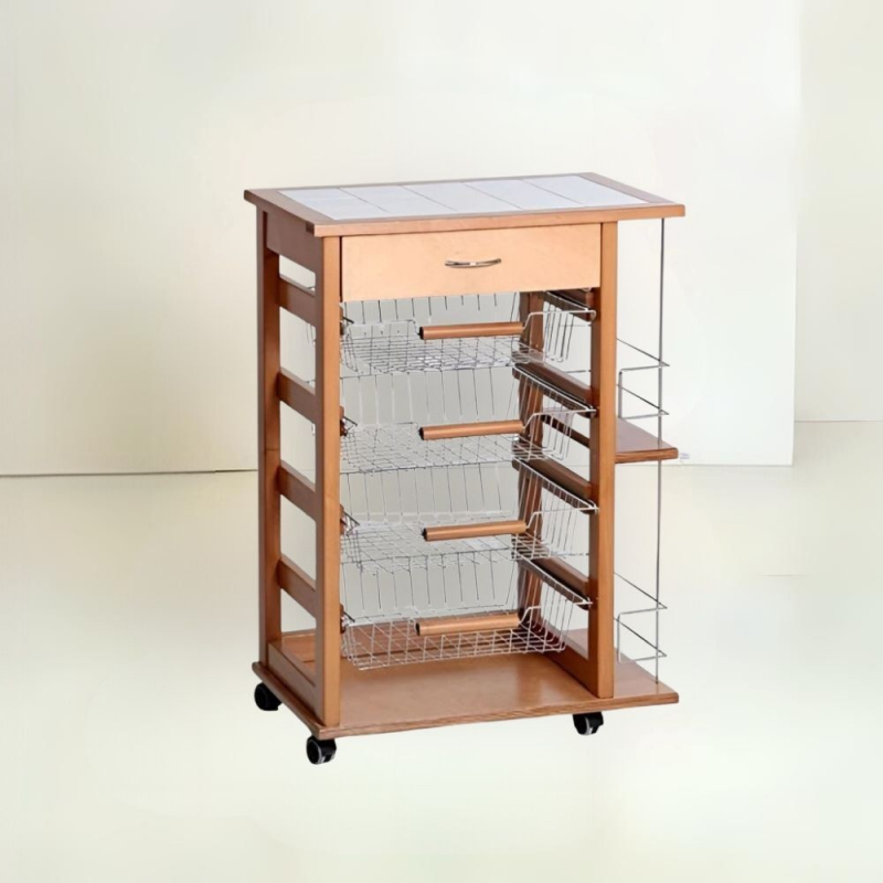 Carrello Vesuvio con cassetto e portabottiglie rovere pratico
