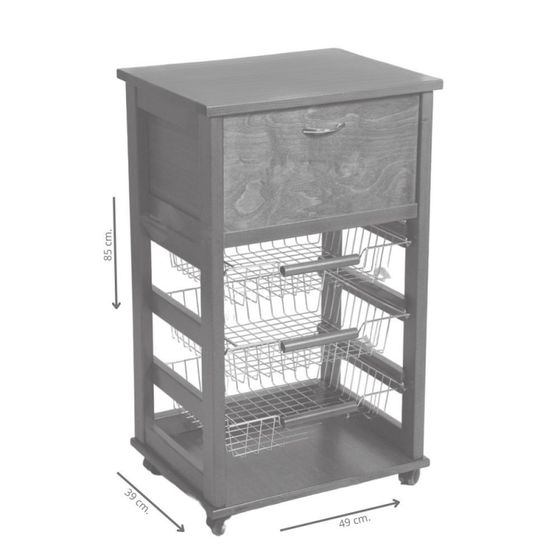 Carrello Vesuvio portapane ciliegio con piano legno pratico