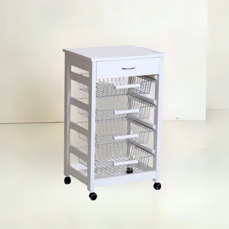 Carrello Vesuvio con Cassetto Piano in Legno Bianco