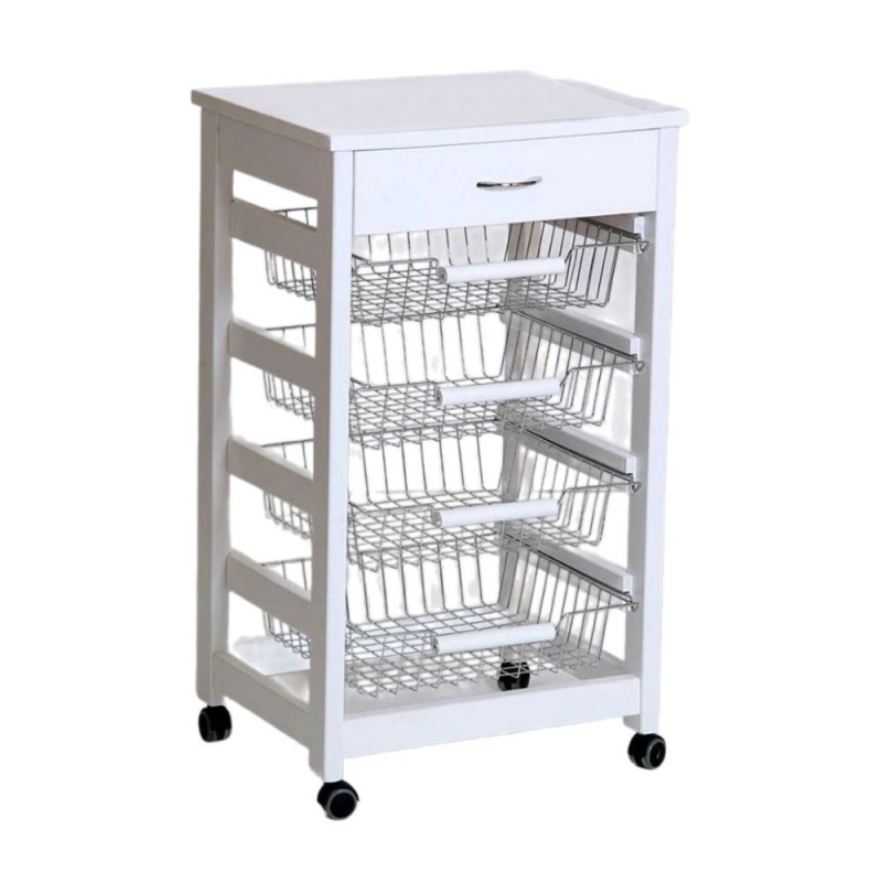 Carrello Vesuvio con Cassetto Piano in Legno Bianco