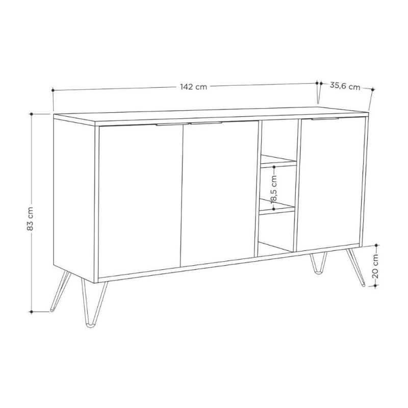 Madia Clara bianco 3 ante 142x35,5x83h moderna e capiente