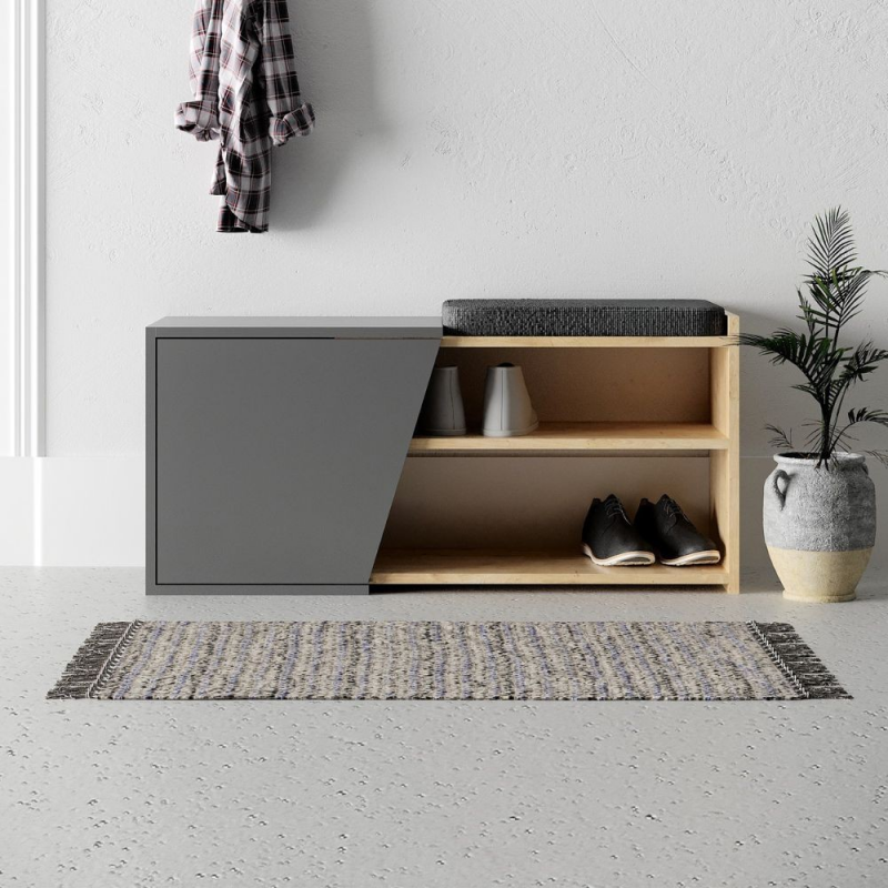 Panca scarpiera Fiona rovere e antracite con cuscino