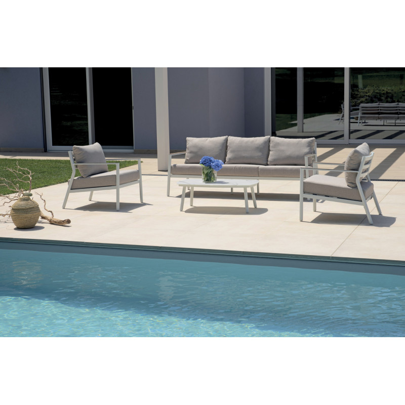 Salotto Cadice Alluminio Bianco Bracciolo Effetto Legno Moia