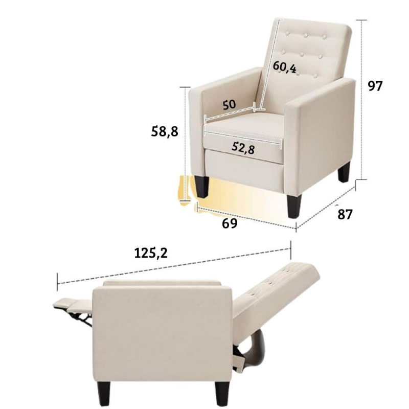 Poltrona Malea recliner massaggiante tessuto blu 4 punti relax