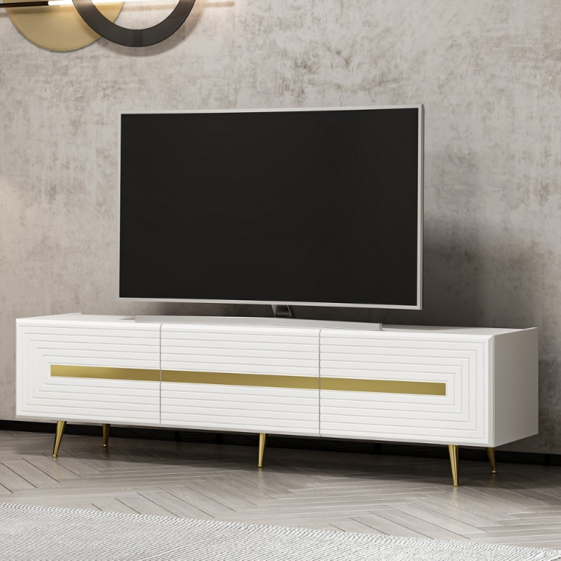 Base porta TV Jose bianco con inserti dorati elegante e moderna