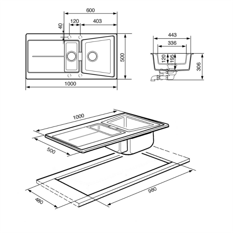Lavello Smeg LC102AL 100x50 1 vasca 1/2 gocciolatoio reversibile