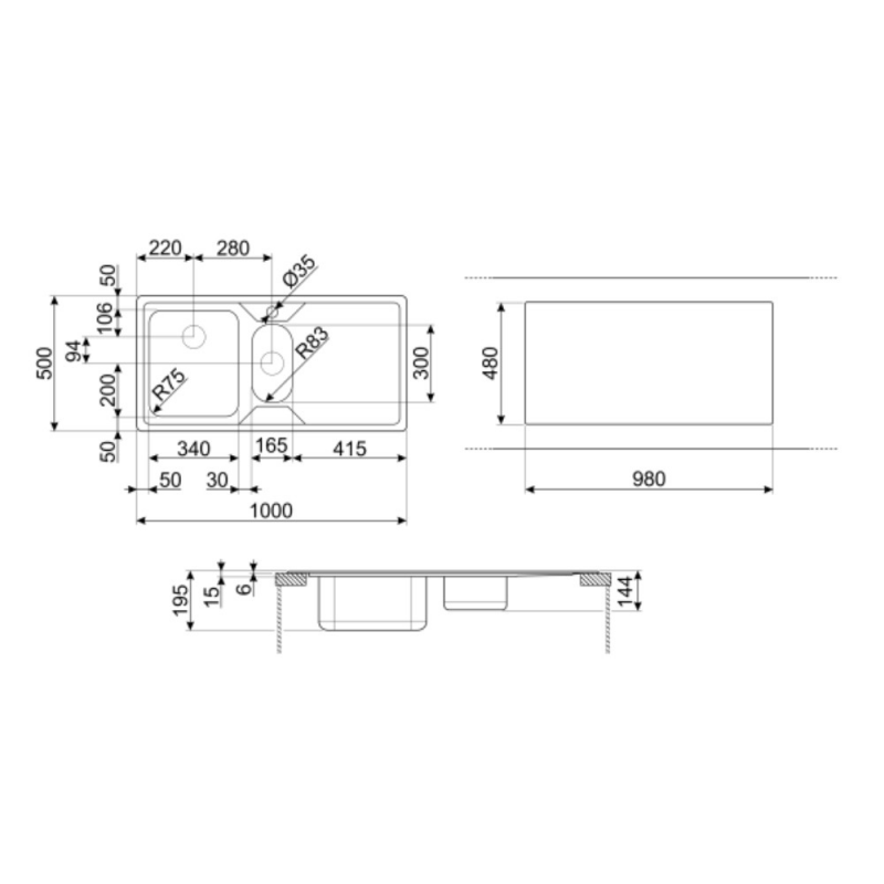 Lavello semifilo Smeg LP102D2 inox 100x50 1 1/2 vasca gocciolatoio