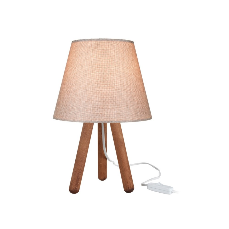 Lampada da tavolo Pino ASZ1452 noce e paralume beige design