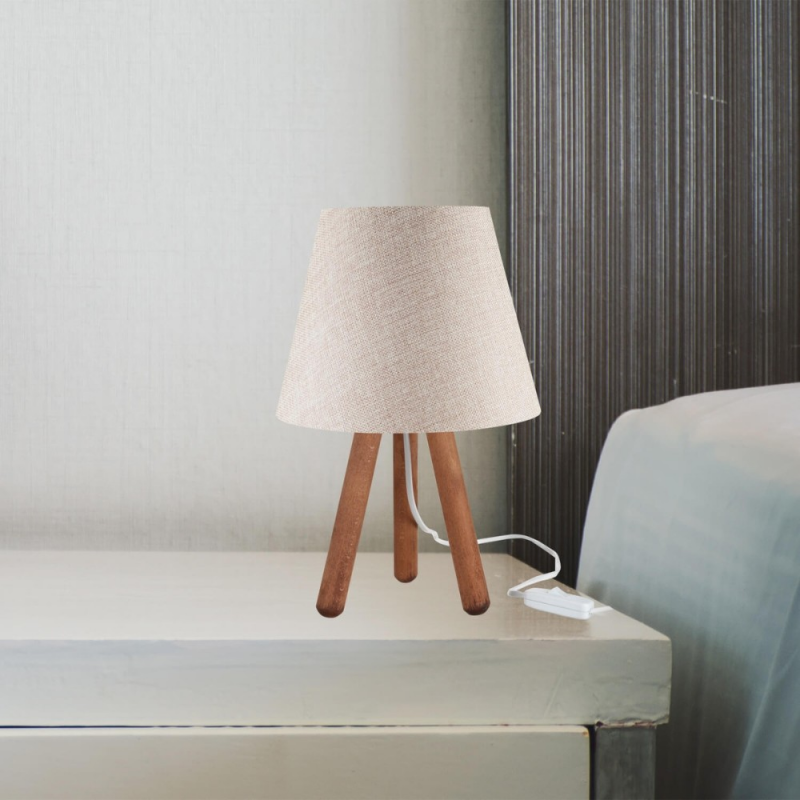 Lampada da tavolo Pino ASZ1452 noce e paralume beige design