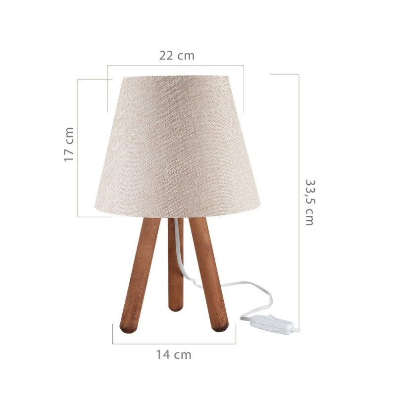 Lampada da tavolo Pino ASZ1452 noce e paralume beige design