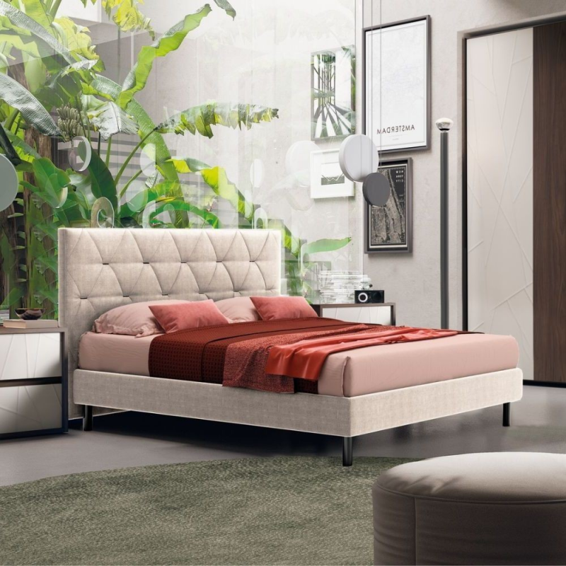 Letto Cody matrimoniale contenitore beige con testiera trapuntata