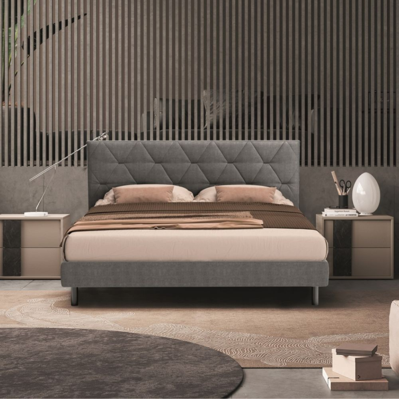 Letto Cody matrimoniale contenitore grigio testiera trapuntata