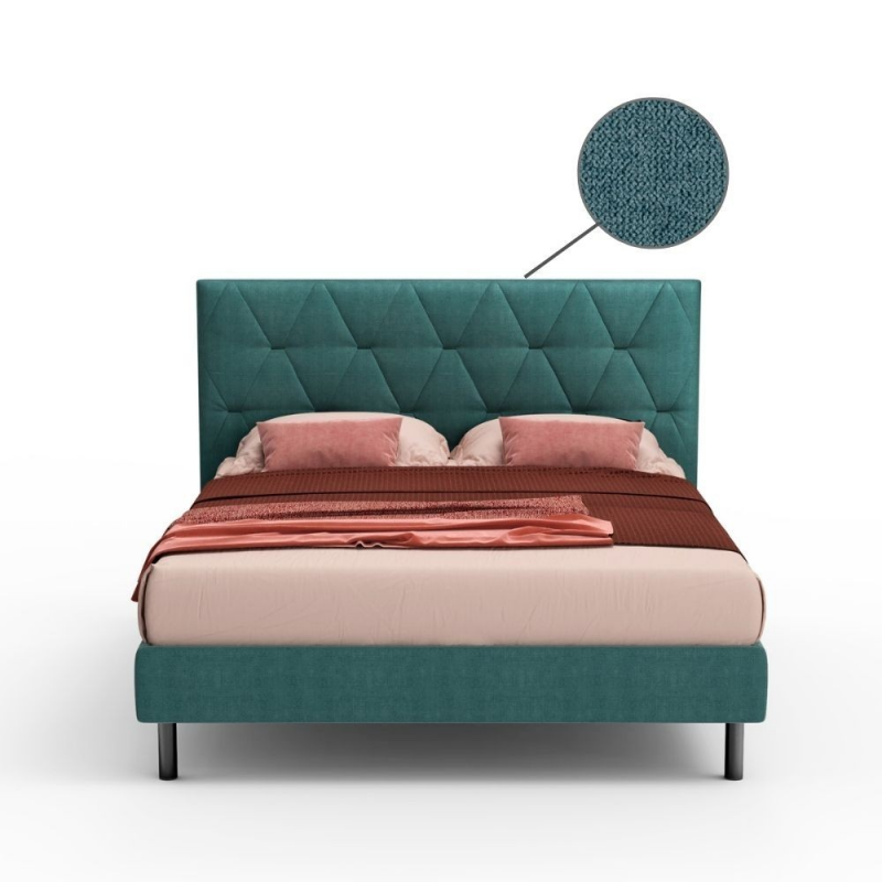 Letto Cody matrimoniale contenitore turchese testiera trapuntata