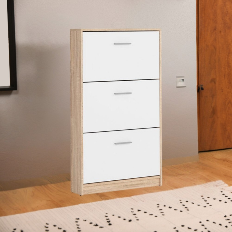 Scarpiera Nepo 3 scomparti rovere e frontali bianchi moderna