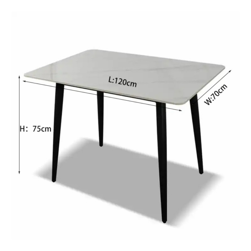 Tavolo Brot 120x70x75 cm piano bianco lucido gambe nere moderno