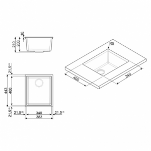 Zoom Lavello Smeg VZUM40TT 40x34 cm sottotop 1 vasca titanio