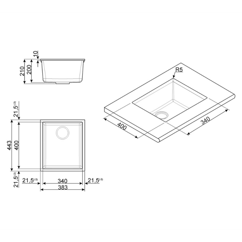Lavello Smeg VZUM40TT 40x34 cm sottotop 1 vasca titanio moderno