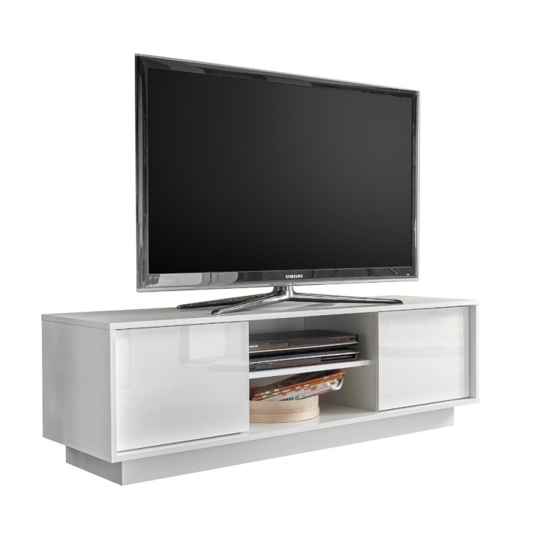 Base TV Ice bianco lucido moderna e capiente per soggiorno