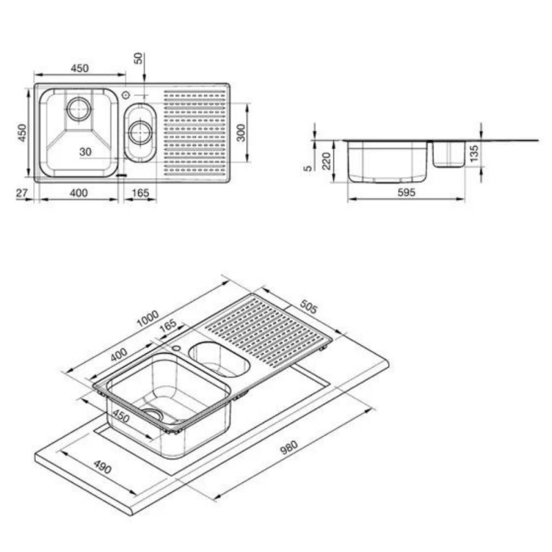 Lavello Smeg LTS102D2 inox 100x50 cm 1+1/2 vasca gocciolatoio