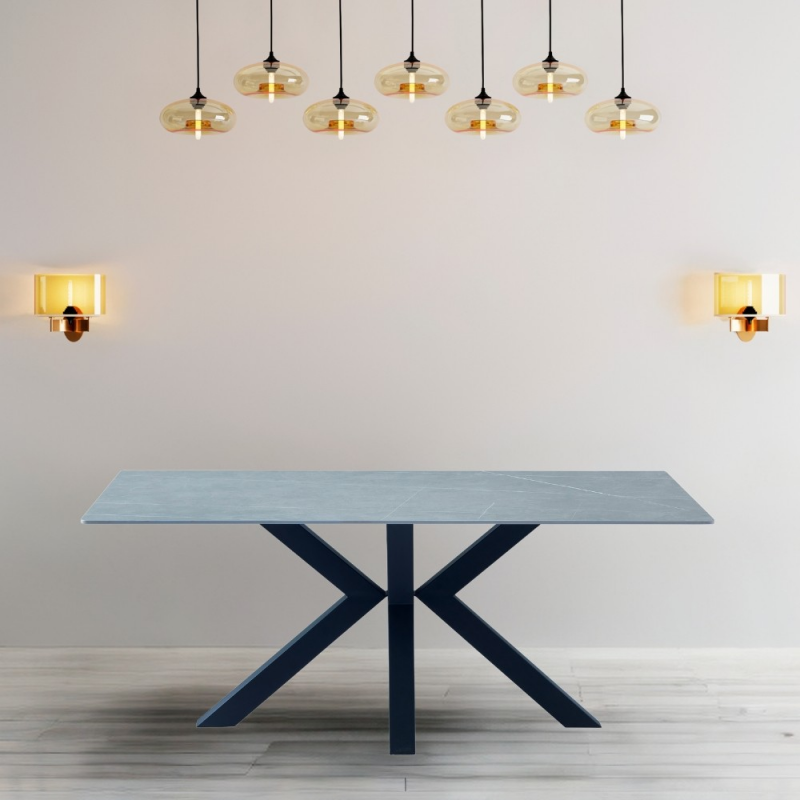 Tavolo Germany 180x90 ceramica marmo grigio opaco gambe nere