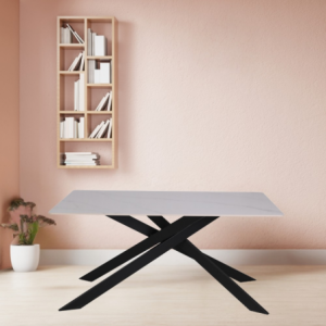 Tavolo Star ceramica marmo bianco lucido gambe nere moderno