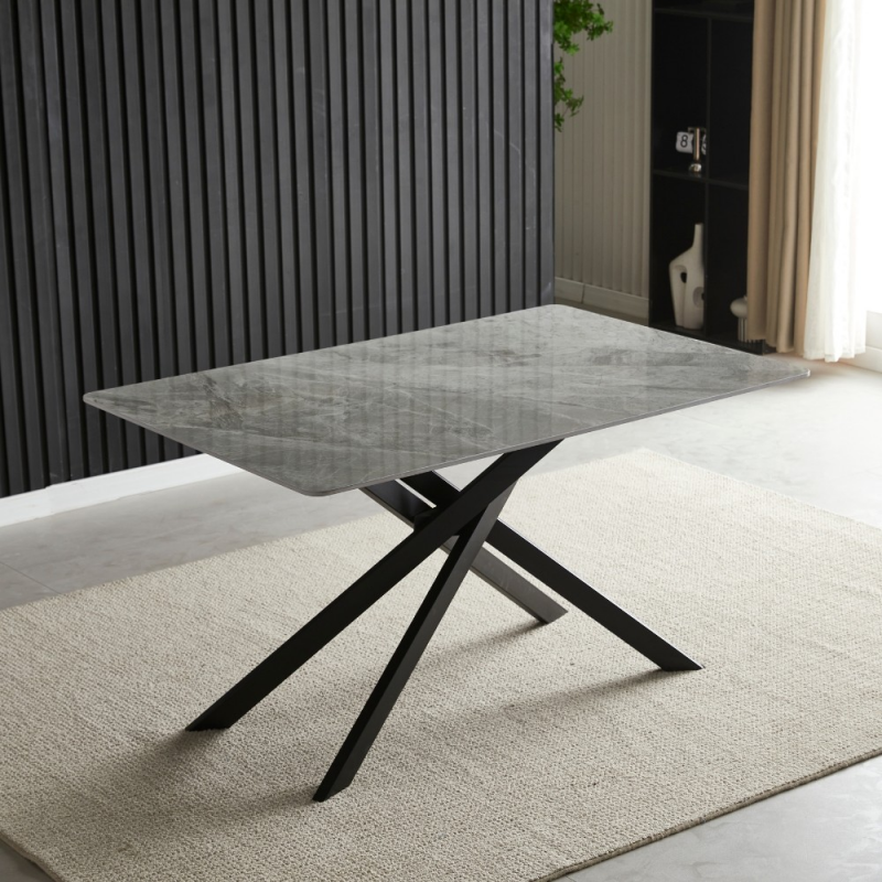 Tavolo Pacific ceramica marmo grigio lucido gambe nere moderno