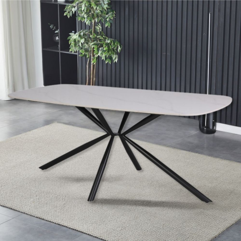 Tavolo Style fisso ceramica marmo bianco lucido gambe nere