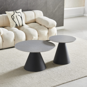 Zoom Tavoli da salotto Mush con piano in ceramica effetto marmo grigio opaco con gamba nera