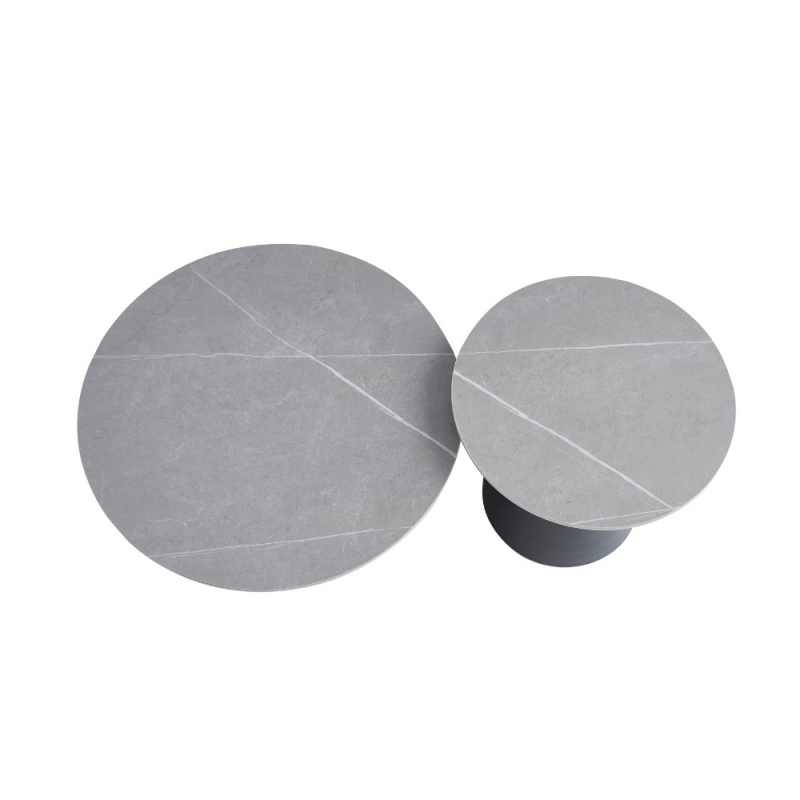 Tavoli da salotto Mush con piano in ceramica effetto marmo grigio opaco con gamba nera