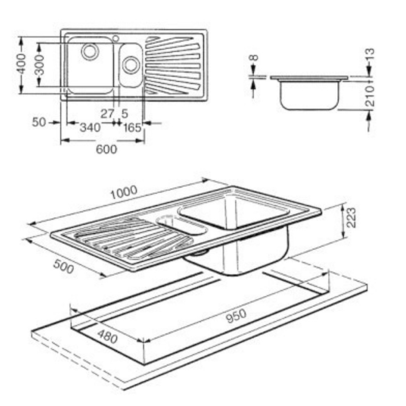 Lavello Smeg SP102S inox 100x50 cm 1+1/2 vasca gocciolatoio