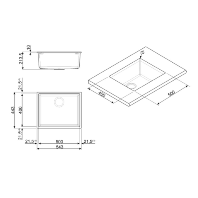 Vasca Smeg VZUM57TT sottotop 40x50 cm titanio moderna e resistente