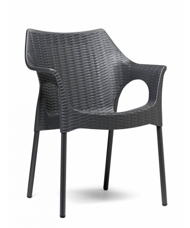 Poltrona Olimpia in tecnopolimero intrecciato con gambe verniciate Made in Italy - set da 4