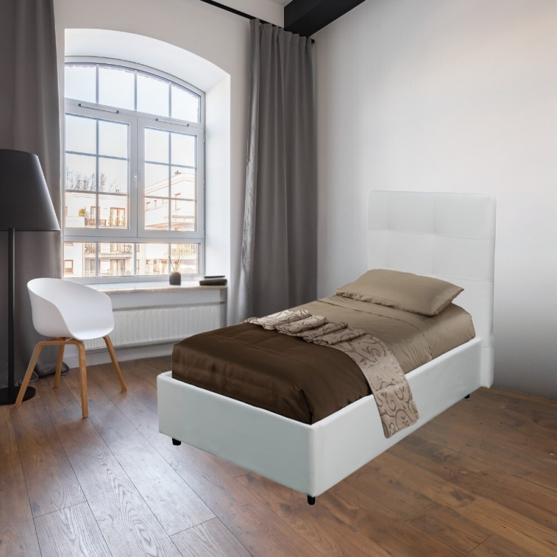 Letto singolo Ascoli contenitore ecopelle bianco moderno