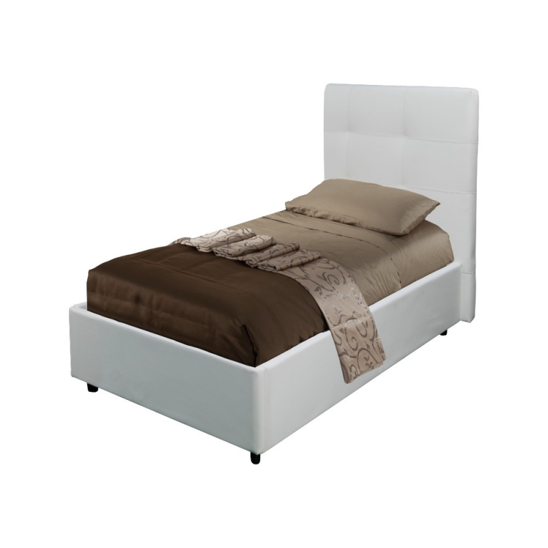 Letto singolo Ascoli contenitore ecopelle bianco moderno